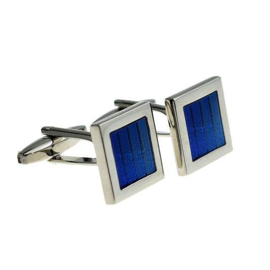 Blue Holographic Striped Square Rhodium Plated Cufflinks | Ashton and Finch