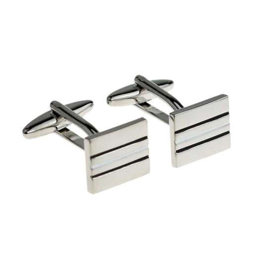 Rectangular White and Black Thin Striped Cufflinks | Ashton and Finch