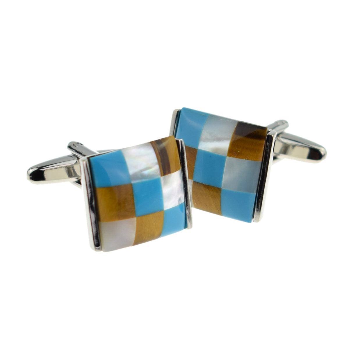 Brown, Turquoise & White Check Cufflinks | Ashton and Finch