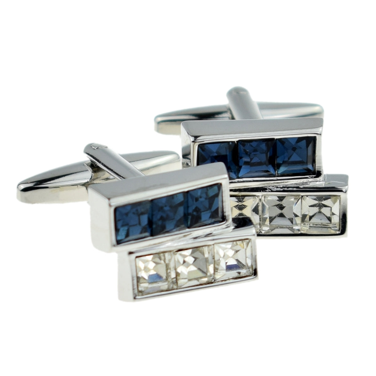 Blue & White Crystal Bars Cufflinks | Ashton and Finch
