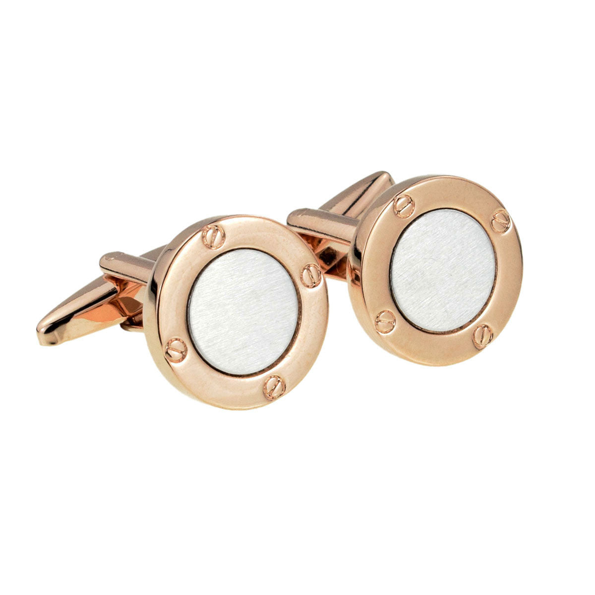 Rose Gold and Silver Two Tone Porthole Style Cufflinks (engravable) | Ashton and Finch