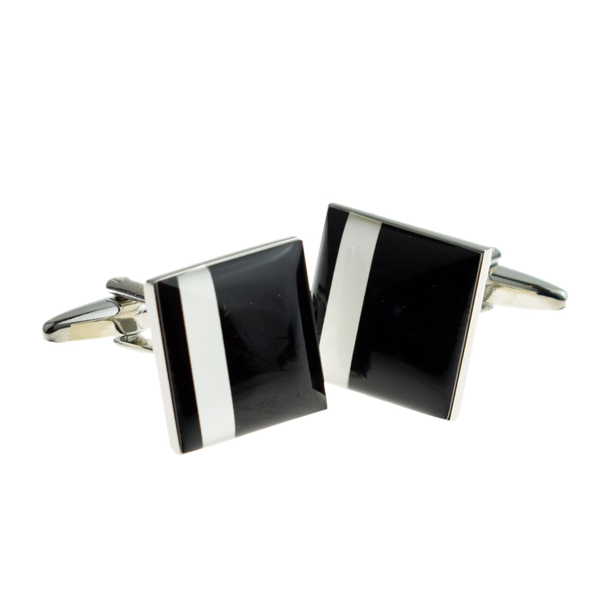 Black with Off Centre White Stripe Cufflinks | Ashton and Finch