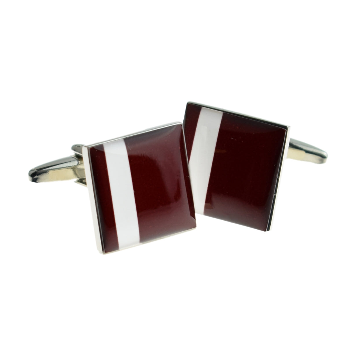 Burgundy with Off Centre White Stripe Cufflinks | Ashton and Finch