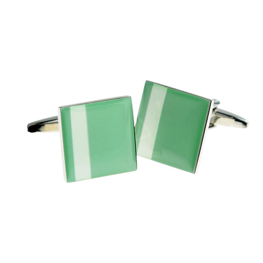 Green with Off Centre White Stripe Cufflinks | Ashton and Finch