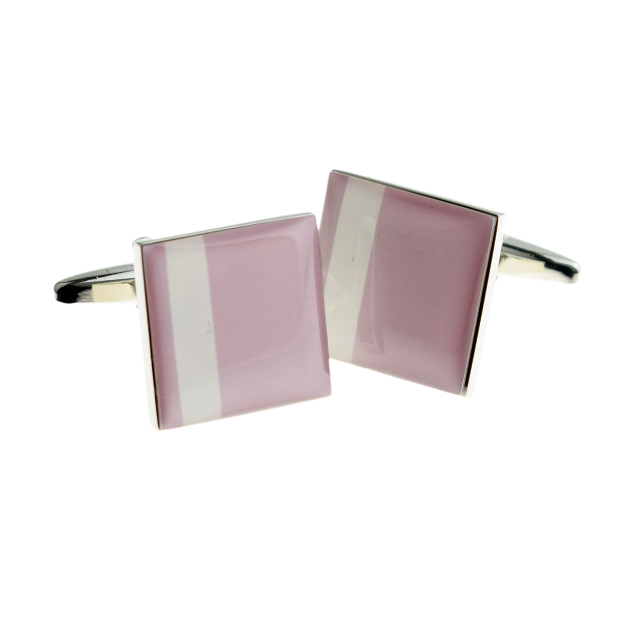 Baby Pink with Off Centre White Stripe Classic Cufflinks | Ashton and Finch