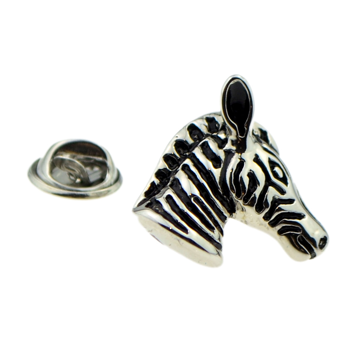 Rhodium Plated Detailed Zebra Head Lapel Pin Badge