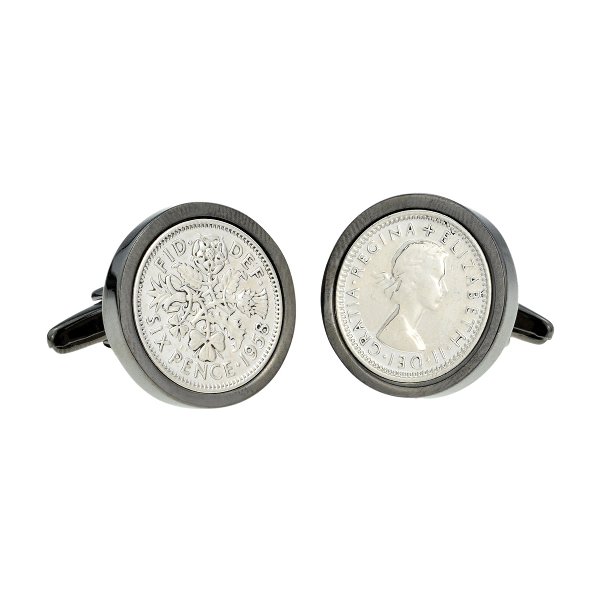 Polished Silver Sixpence in Gunmetal Finish Cufflinks | Ashton and Finch