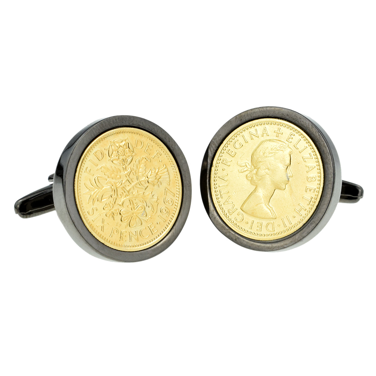 Gold Plated Lucky Sixpence in Gunmetal Cufflinks | Ashton and Finch