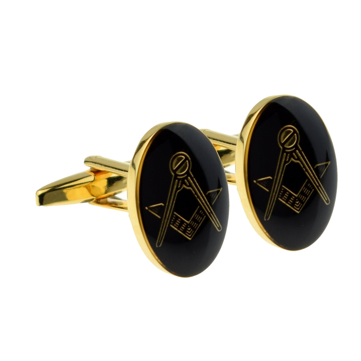 Gold Plated Black Oval Masonic Cufflinks (No G) | Ashton and Finch