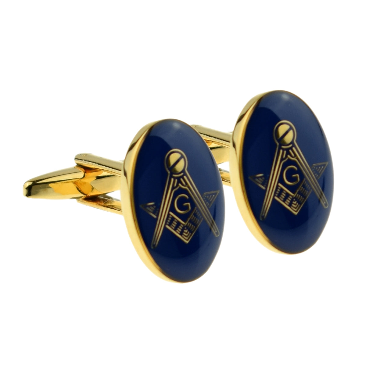 Gold Plated Blue Oval Masonic Cufflinks (With G) | Ashton and Finch