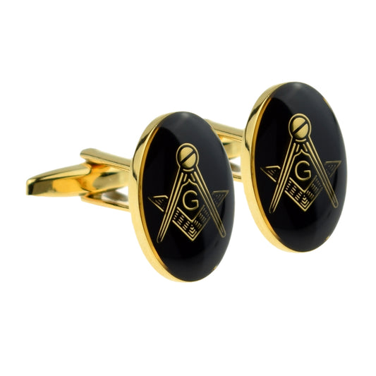 Gold Plated Black Oval Masonic Cufflinks (With G) | Ashton and Finch