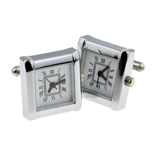 Square White Faced Roman Numerals Clock / Watch Face Cufflinks | Ashton and Finch