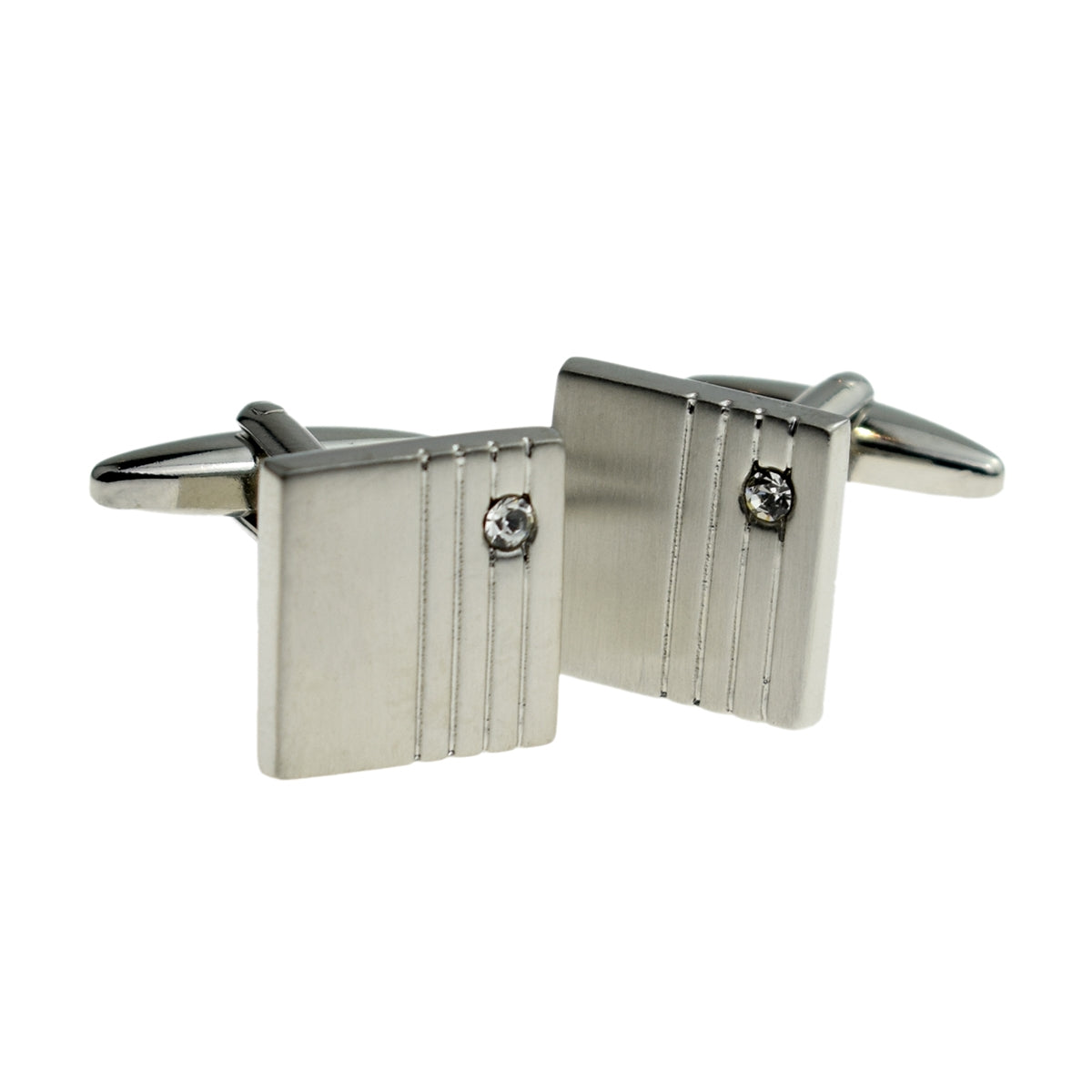 Square Brushed Effect Lined Classic Crystal Cufflinks | Ashton and Finch