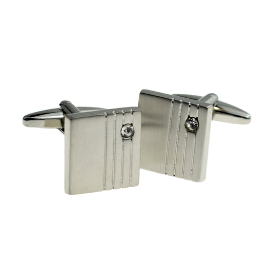 Square Brushed Effect Lined Classic Crystal Cufflinks | Ashton and Finch