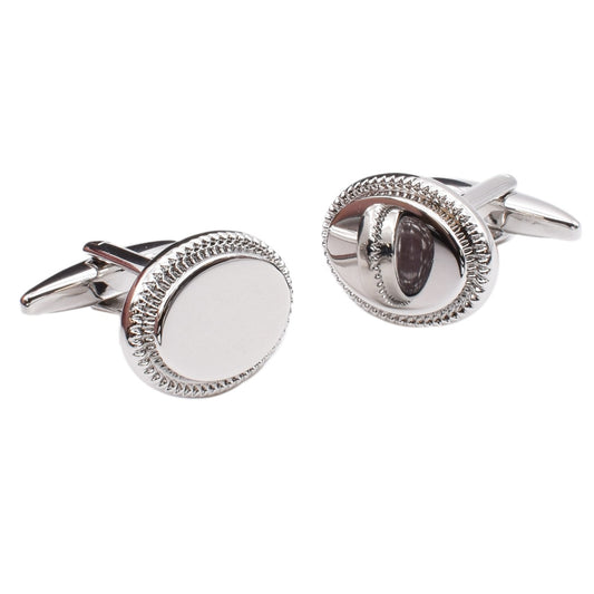 Oval With Patterned Edge in Silver Cufflinks | Ashton and Finch