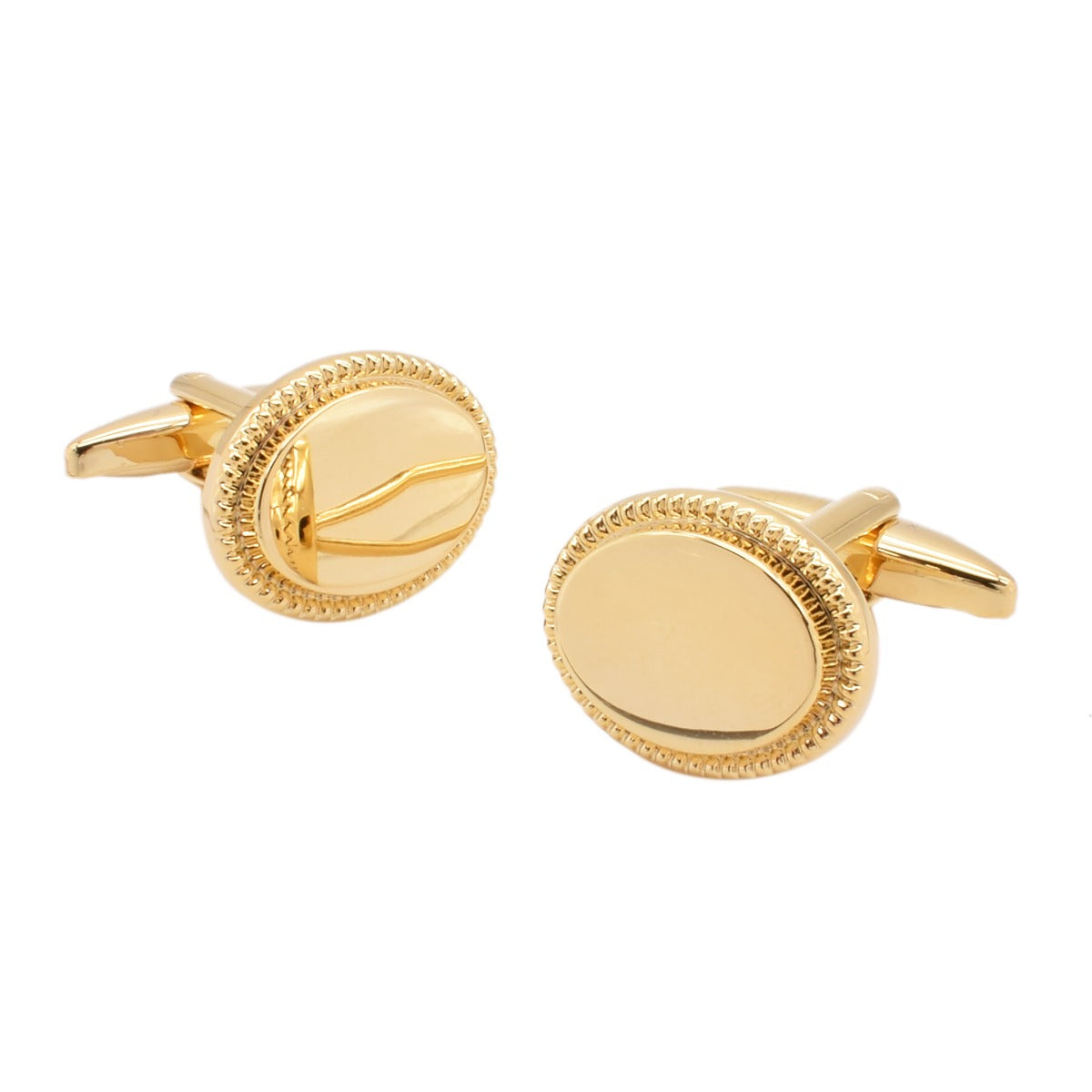 Oval With Patterned Edge in Gold Cufflinks (Engravable) | Ashton and Finch