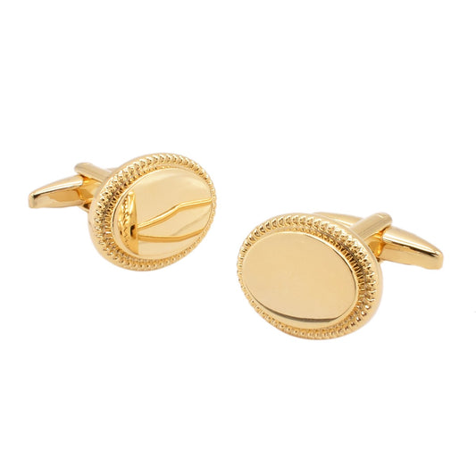 Oval With Patterned Edge in Gold Cufflinks (Engravable) | Ashton and Finch