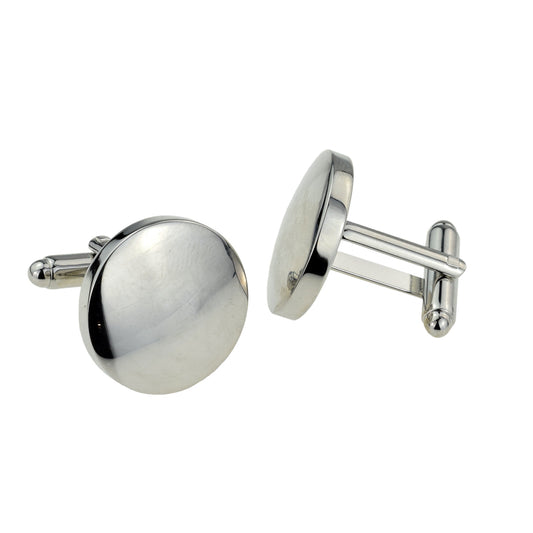 Round Dome Shaped 20mm Rhodium Plated Cufflinks (engravable) | Ashton and Finch