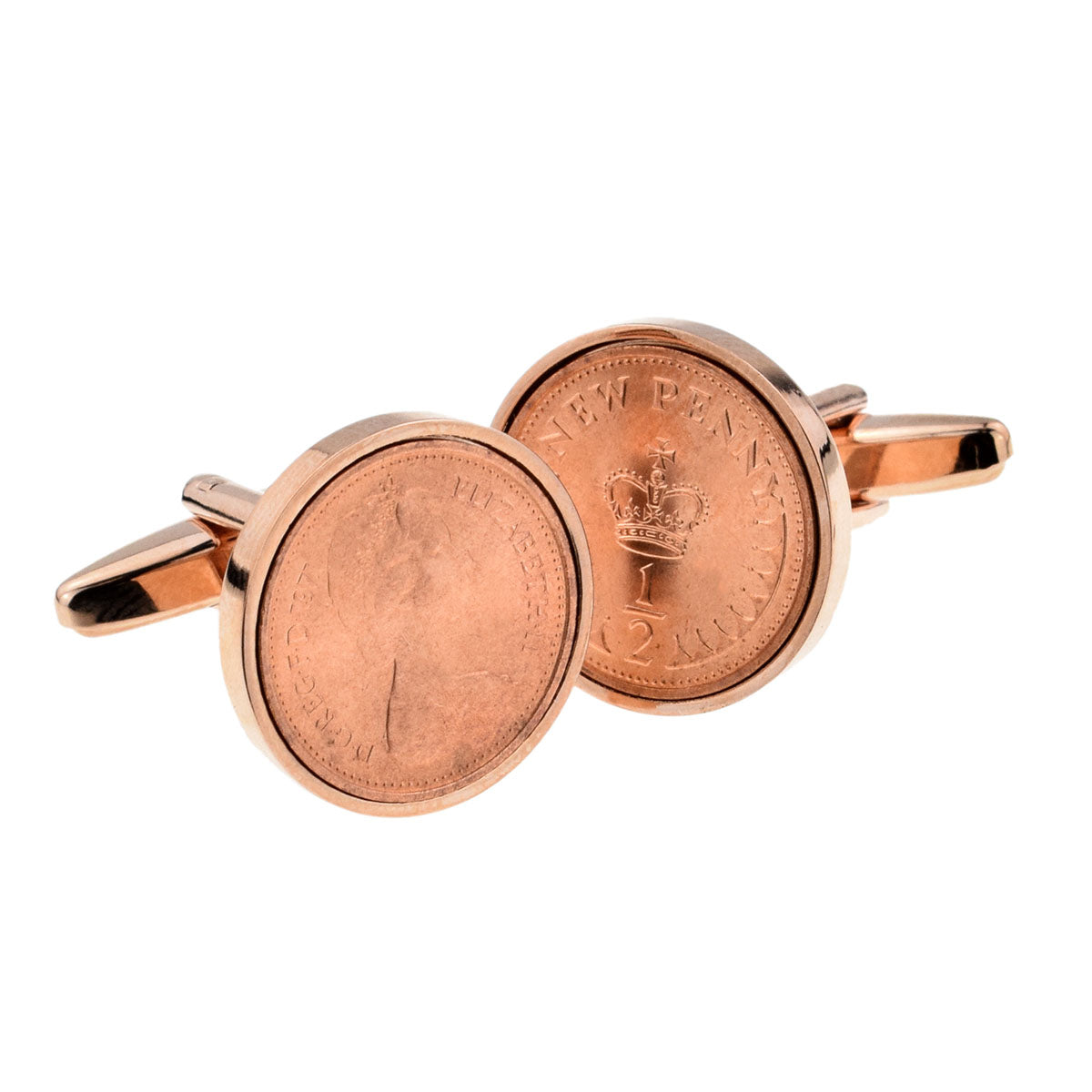 Rose Gold Plated Cufflinks With Polished Decimal Half Pence Coin | Ashton and Finch