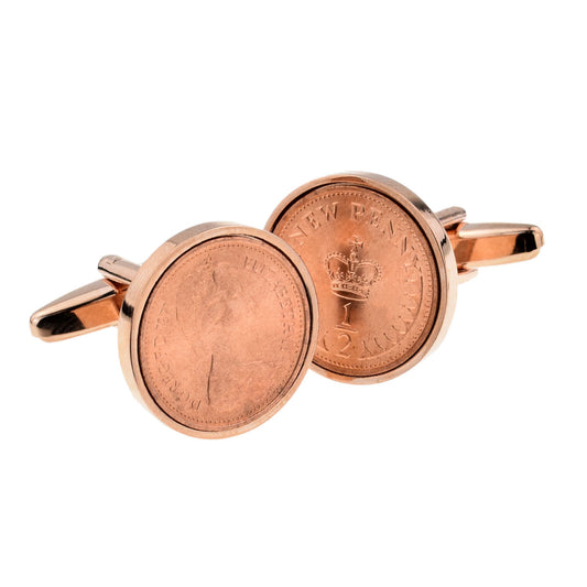Rose Gold Plated Cufflinks With Polished Decimal Half Pence Coin | Ashton and Finch