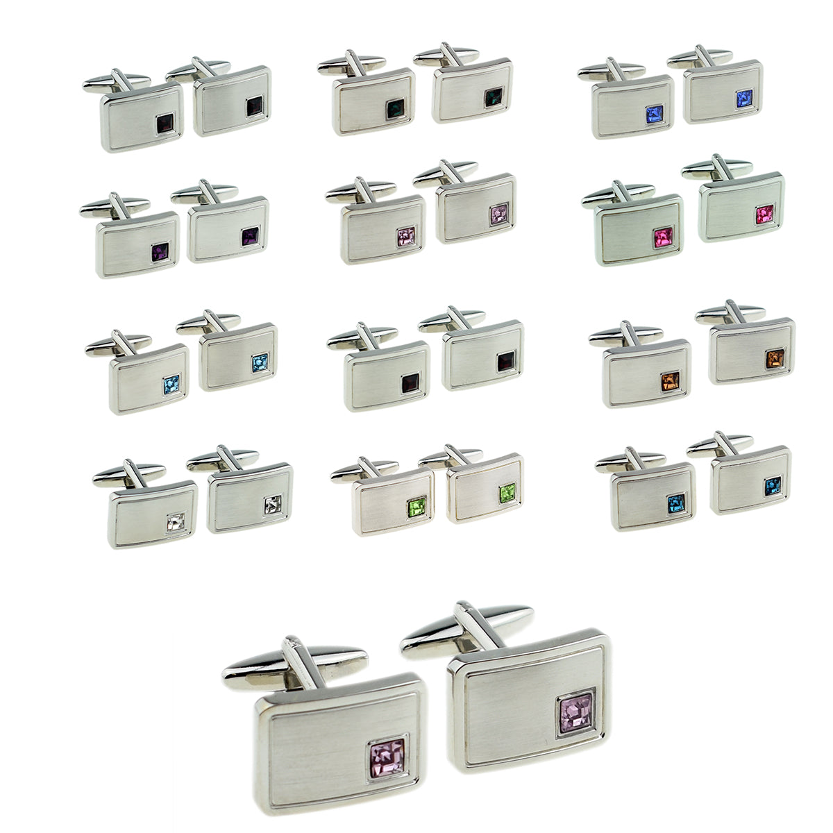 Light Brushed Rhodium Plated Birthstone / Anniversary year Cufflinks | Ashton and Finch