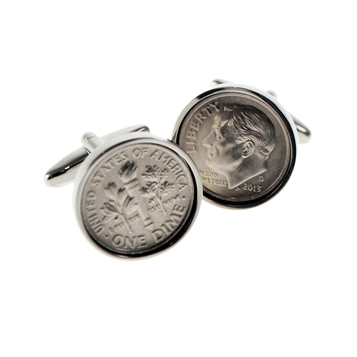 American One Dime Mounted Rhodium Plated Cufflinks | Ashton and Finch