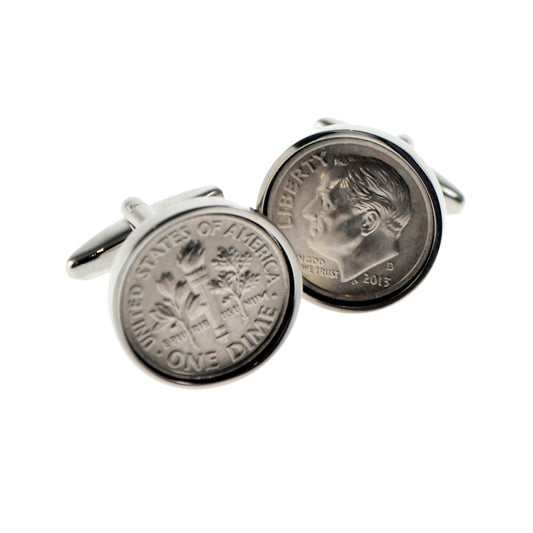 American One Dime Mounted Rhodium Plated Cufflinks | Ashton and Finch