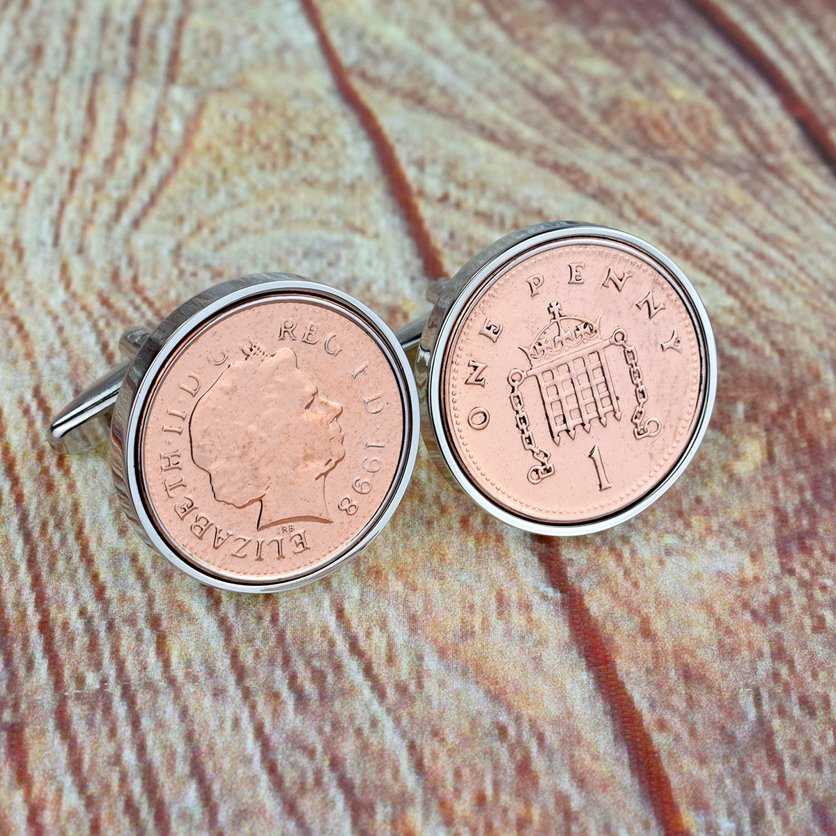 Rhodium Plated Cufflinks with Polished Decimal One Penny Coin | Ashton and Finch