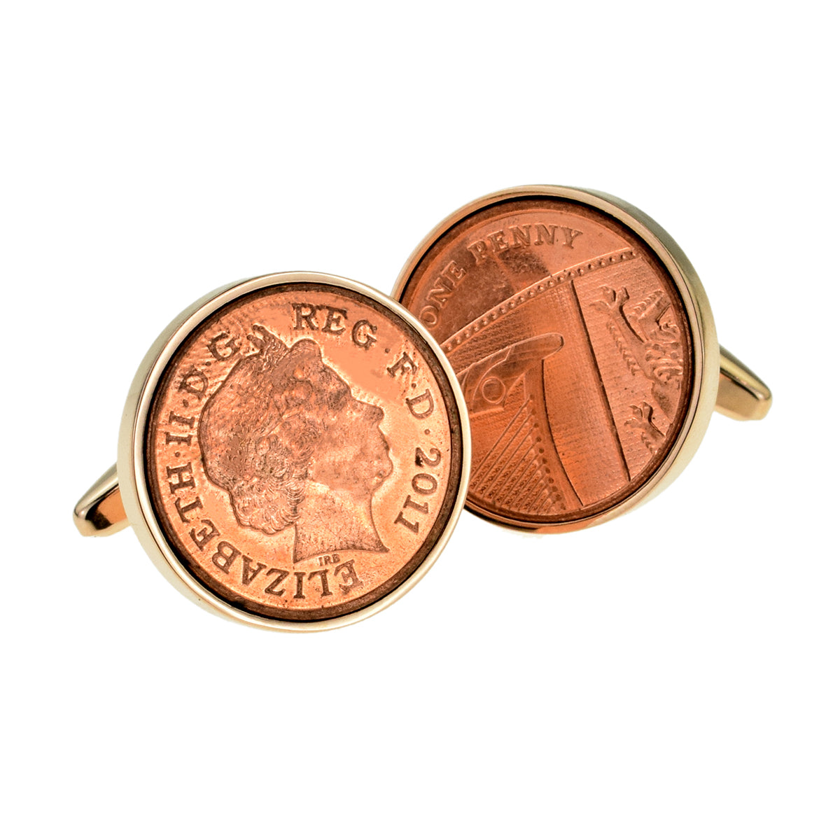 Rose Gold Plated Cufflinks With Polished Decimal One Pence Coin | Ashton and Finch