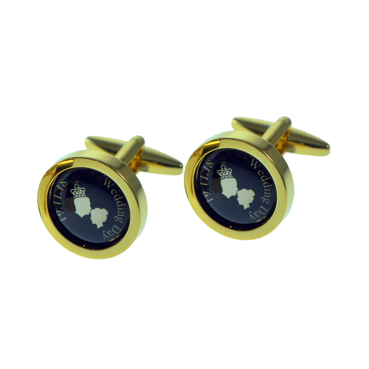 Personalised Wedding Date King & Queens Head Golden Cufflinks | Ashton and Finch