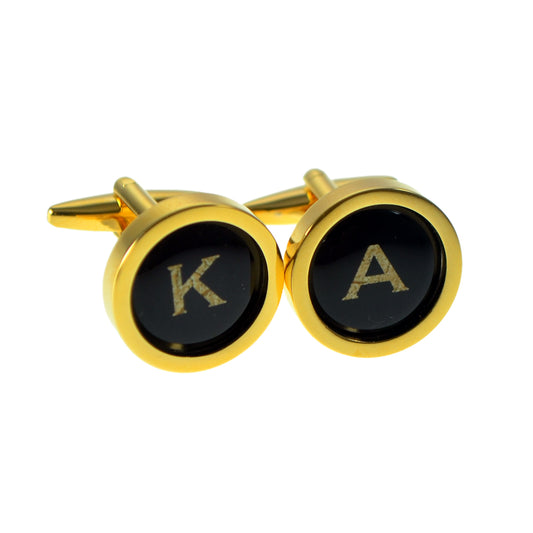 Personalised Conteporary Wood effect Monogram Alphabet Gold Plated Cufflinks | Ashton and Finch