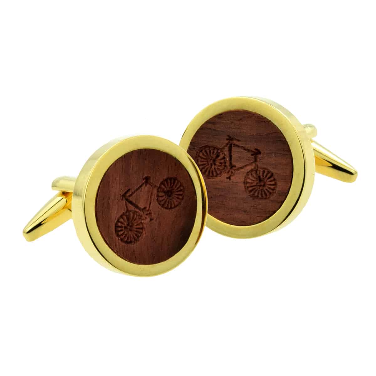 Wooden Insert Bicycle Design Golden Cufflinks | Ashton and Finch