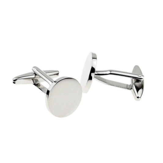 Plain Round Rhodium Plated Cufflinks (15mm engravable) | Ashton and Finch