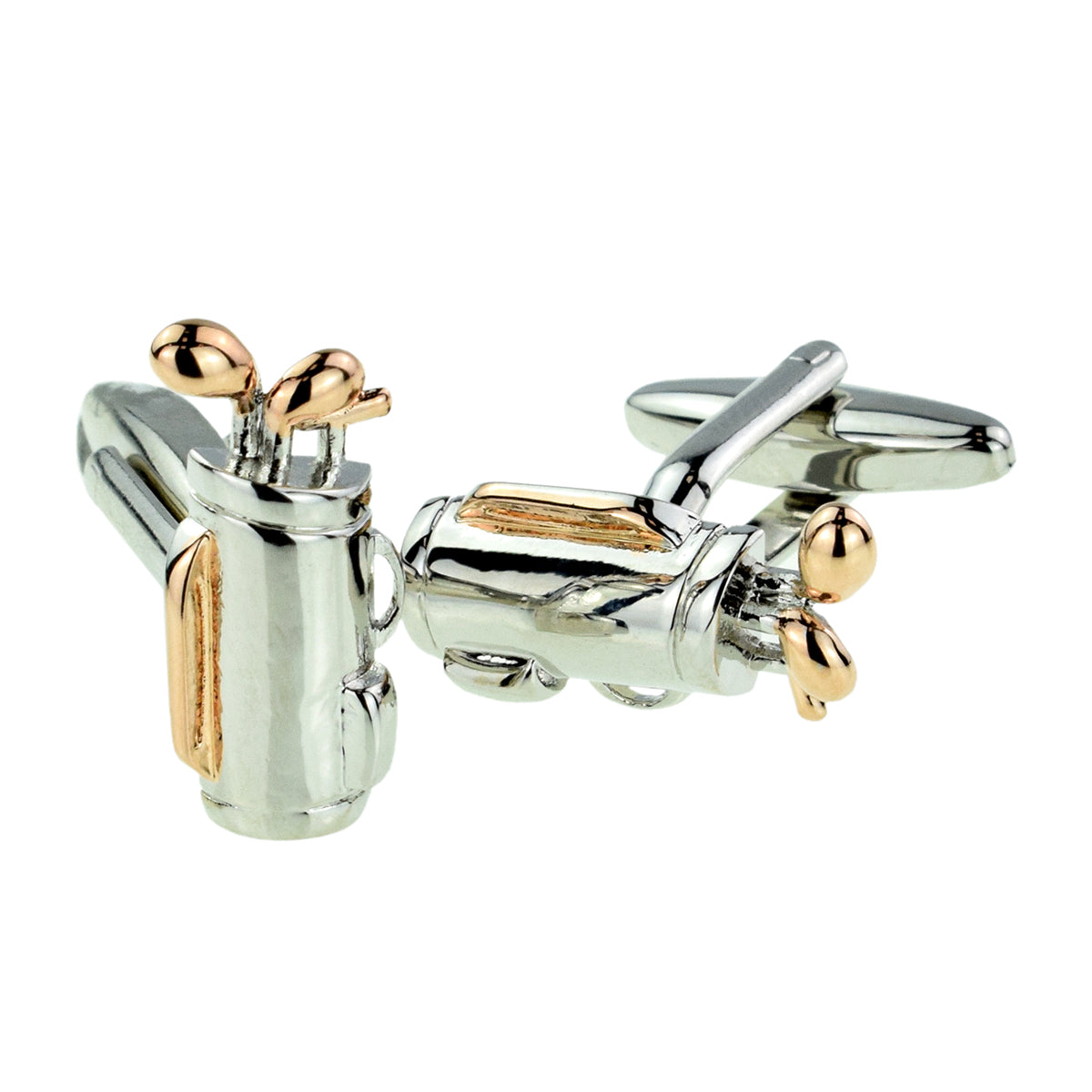 Two Tone Silver & Rose Gold Golf Bag & Clubs Cufflinks | Ashton and Finch