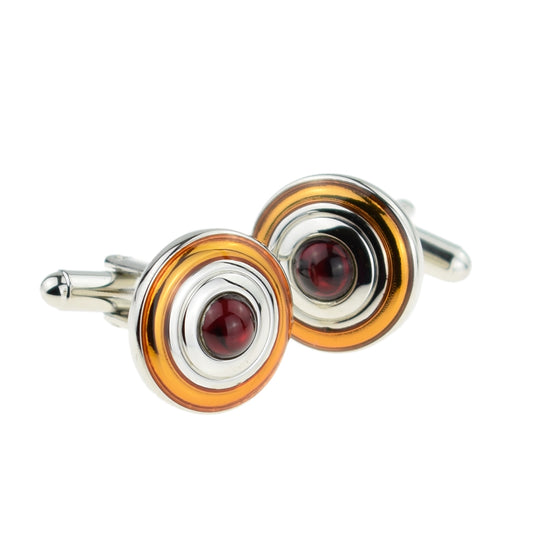 Round Orange,Silver & Red Classic Cufflinks | Ashton and Finch