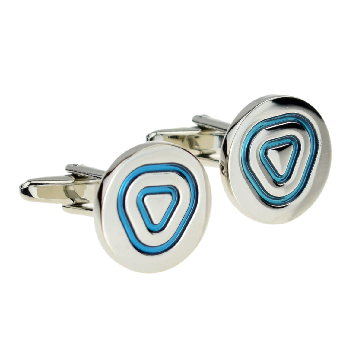Round Silver- Blue Triangle Classic Cufflinks | Ashton and Finch