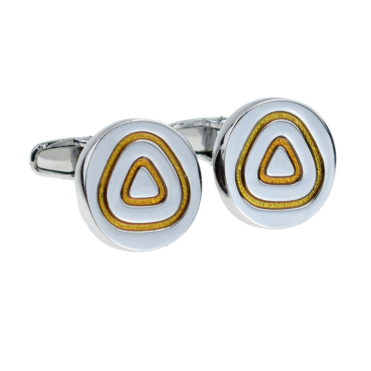 Round Silver- Yellow Triangle Classic Cufflinks | Ashton and Finch
