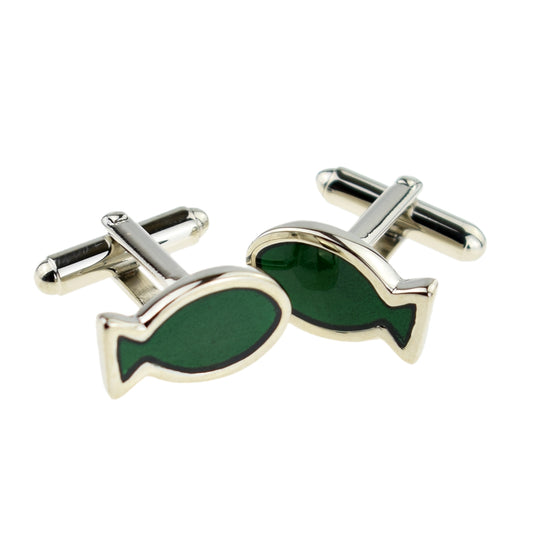 Silver & Green Fish Fishermans Cufflinks | Ashton and Finch