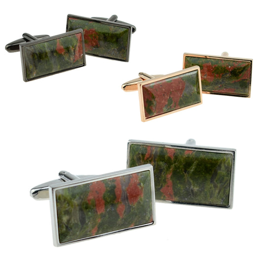 Rustic Green & Orange Coloured Stone Insert Rectangular Cufflinks | Ashton and Finch