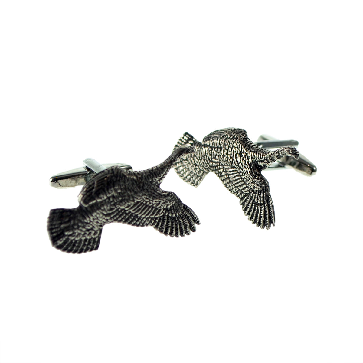 English Made Turkey in Flight Pewter Cufflinks | Ashton and Finch