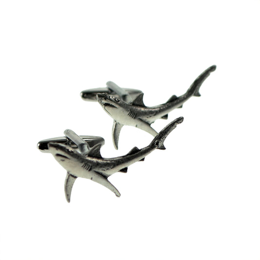 English Made Blue Shark Pewter Cufflinks | Ashton and Finch