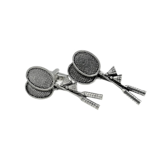 English Made Badminton Racquets & Shuttlecocks Pewter Cufflinks | Ashton and Finch