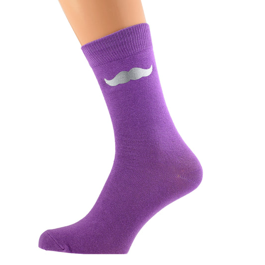 Purple Socks With Silver Moustache Design| Ashton and Finch