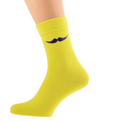 Yellow Socks With Purple Moustache Design| Ashton and Finch