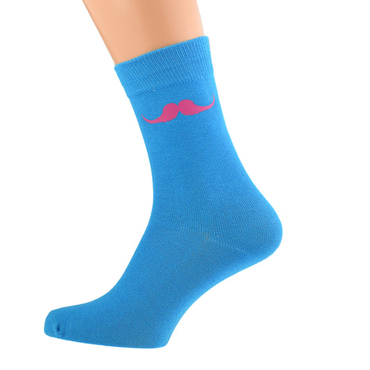 Turquoise Socks With Pink Moustache Design| Ashton and Finch