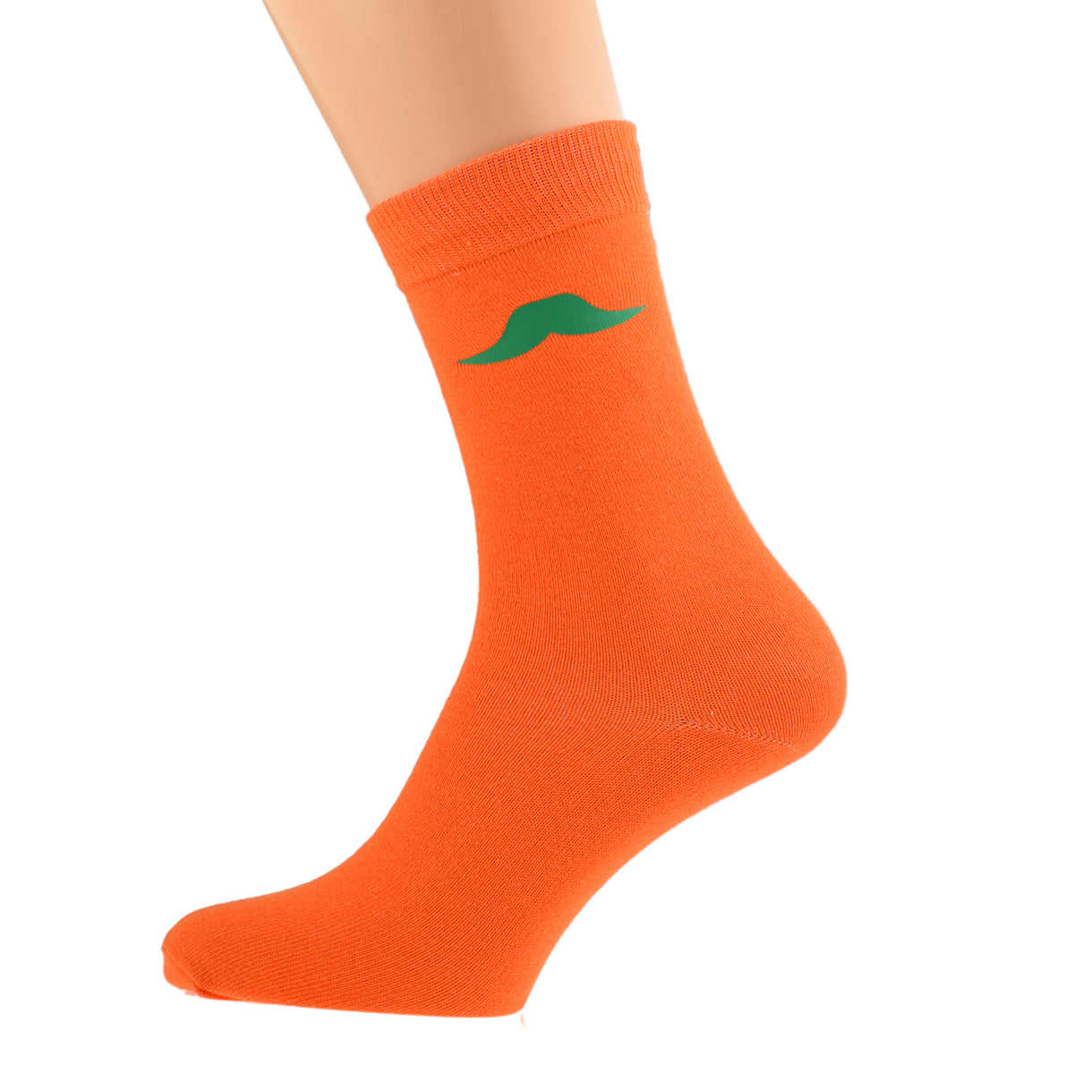Orange Socks With Green Moustache Design| Ashton and Finch