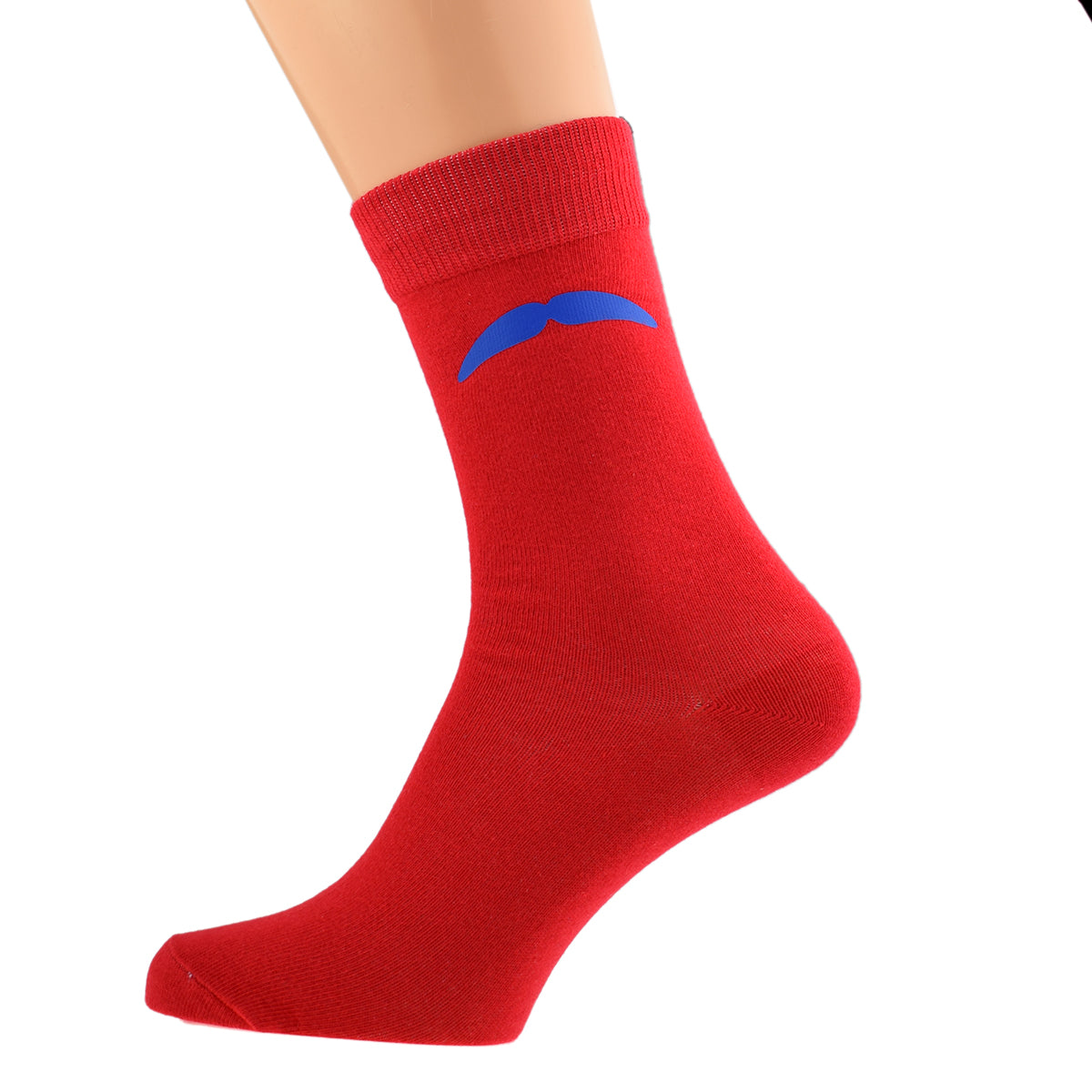 Red Socks With Blue Moustache Design| Ashton and Finch
