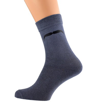 Ash Grey Socks With Black Moustache Design| Ashton and Finch