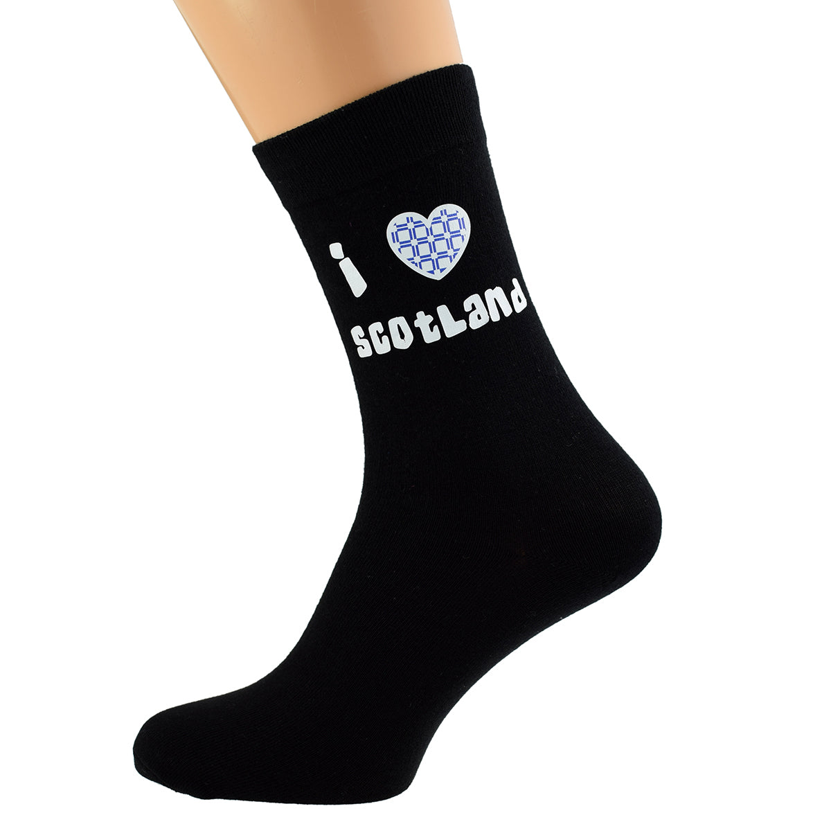 I Love Scotland Blue Tartan Mens Black Socks| Ashton and Finch