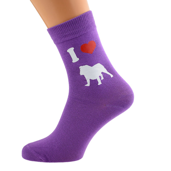 Dog Socks Bulldog Purple Design
